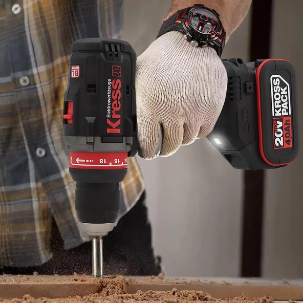 Kress Kua72.1 20Volt/4.0Ah Li-İon Çift Akülü Kömürsüz Profesyonel Şarjlı Matkap - 3