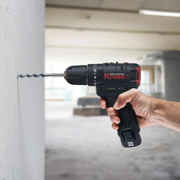 Kress Kuc12 12Volt/2.0Ah Li-İon Çift Akülü Kömürsüz Profesyonel Şarjlı Darbeli Matkap - 4