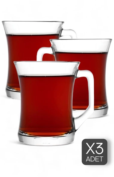 3'lü Classic Latte Meşrubat Su Bardağı 225ml Kulplu Cam Bardak Kahve Kokteyl Sunum Bardağı