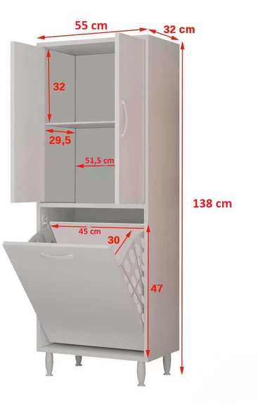MODİLAYN Gamzem MUTFAK 55x138 cm Mutfak Erzak Kiler Depolama Düzenleyici Dolabı - 8