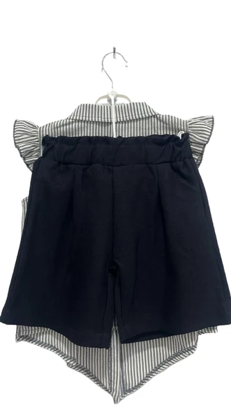 uğurböceğiçocuk 2'li Kız Takım Çizgili Gömlek Şort Takım 24279 - 8