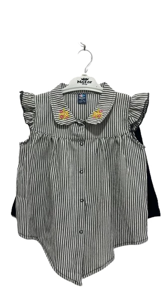 uğurböceğiçocuk 2'li Kız Takım Çizgili Gömlek Şort Takım 24279 - 12