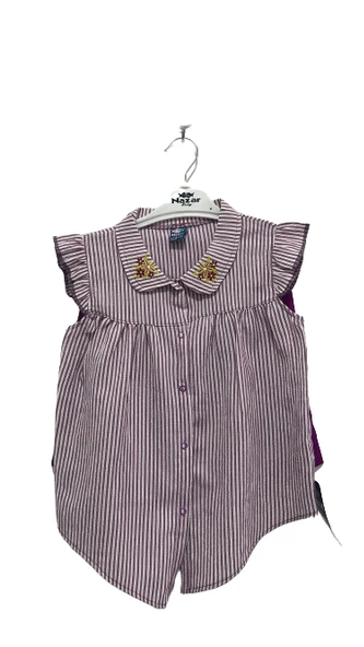 uğurböceğiçocuk 2'li Kız Takım Çizgili Gömlek Şort Takım 24279 - 10