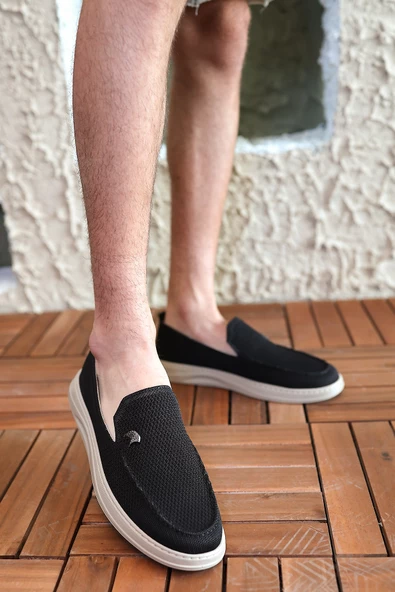 Terry Erkek Siyah Garantili Rahat Dikişli Esnek Hakiki Deri Detaylı Triko Loafer TERRY-7992 - 4