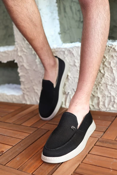 Terry Erkek Siyah Garantili Rahat Dikişli Esnek Hakiki Deri Detaylı Triko Loafer TERRY-7992 - 5