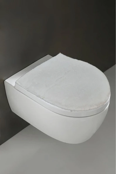 Klozet Kapak Örtüsü Peluş Krem Düz ürün görseli 1