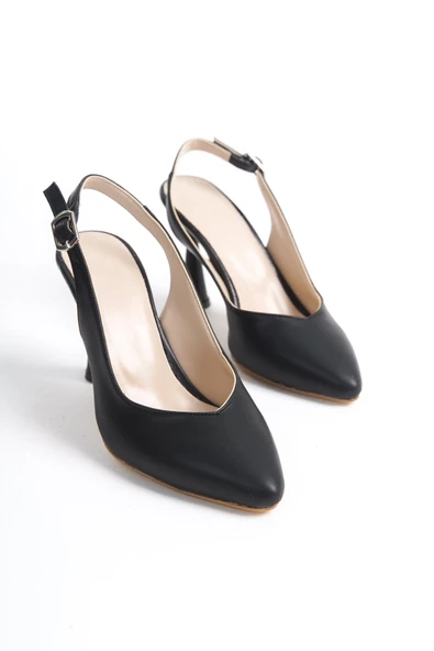 Kadın Arkası Açık Bilekten Bağlamalı Sivri Burun Kadeh Topuk Ayakkabı - Resim 6