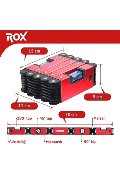 Rox Mıknatıslı Katlanır Su Terazisi 70 Cm (153ROX0176) - 2