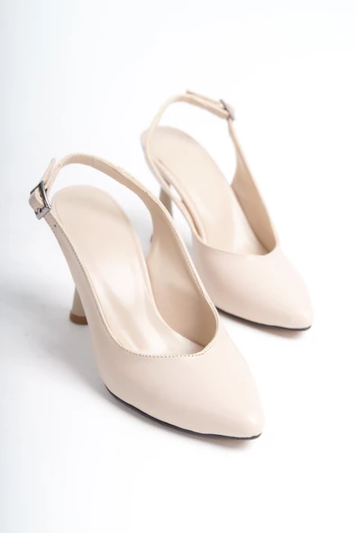 Kadın Arkası Açık Bilekten Bağlamalı Sivri Burun Kadeh Topuk Ayakkabı - Resim 4