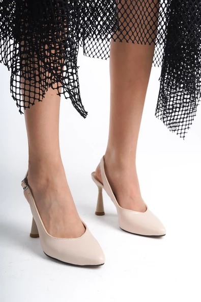 Kadın Arkası Açık Bilekten Bağlamalı Sivri Burun Kadeh Topuk Ayakkabı - Resim 3