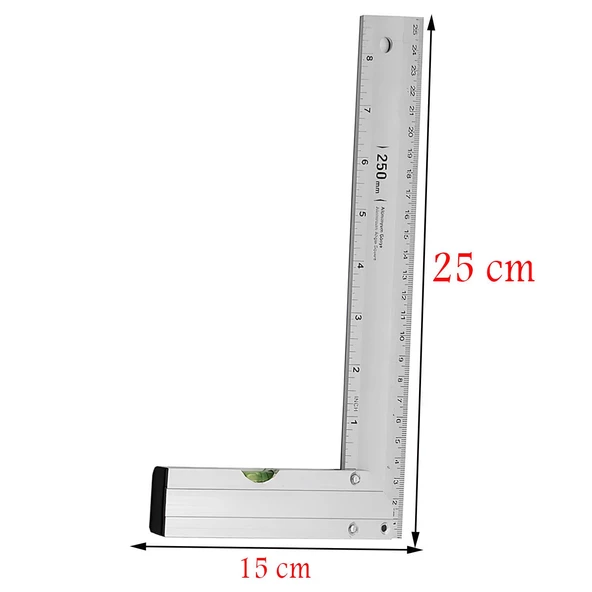 Alüminyum L Gönye Su Terazili Cetvel Kaynak Kaynakçı Marangoz Gönyesi 250 mm - 2