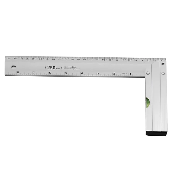 Alüminyum L Gönye Su Terazili Cetvel Kaynak Kaynakçı Marangoz Gönyesi 250 mm - 4