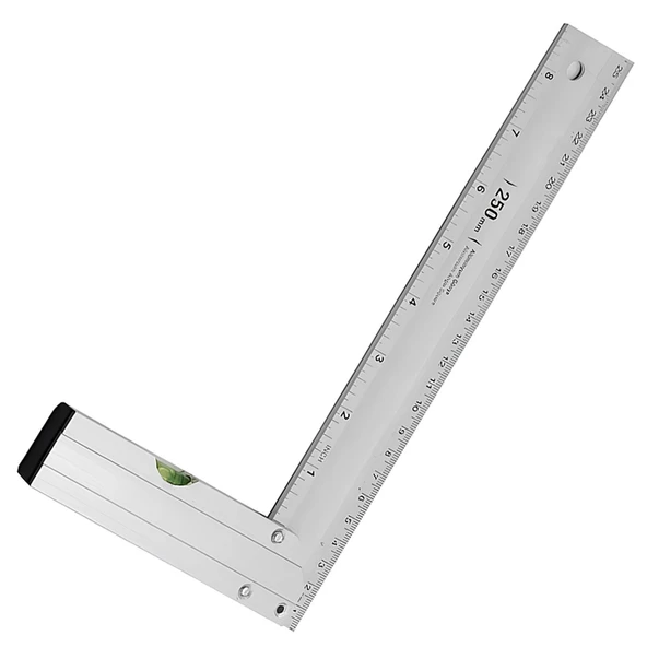 Alüminyum L Gönye Su Terazili Cetvel Kaynak Kaynakçı Marangoz Gönyesi 250 mm - 5