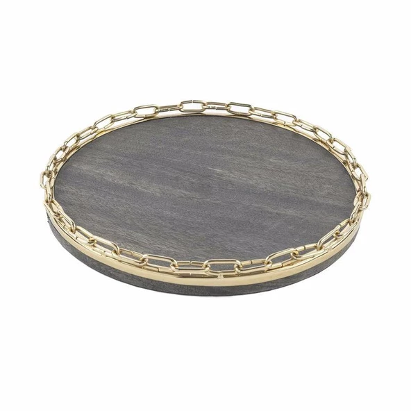 Mikasa Moor Gold Metal Yuvarlak Ahşaplı Tepsi 33 cm