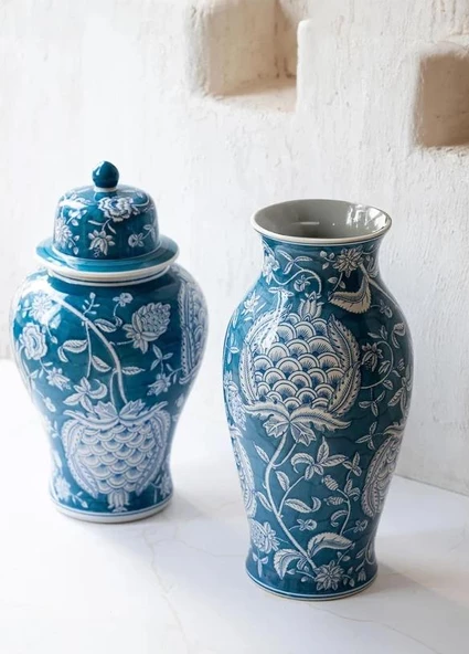 The Mia Dekoratif Kapaklı Küp Mavi 20x20x38 cm - 2