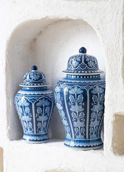The Mia Dekoratif Kapaklı Küp Lacivert 29x29x56 cm - 2