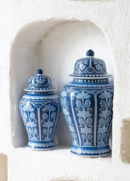 The Mia Dekoratif Kapaklı Küp Lacivert 26x26x47 cm - 2