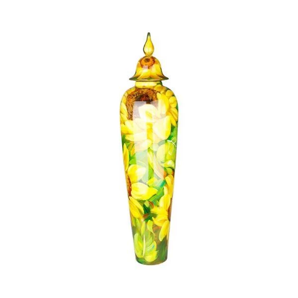 Lucky Art  Ayçiçek Desen Kapaklı Vazo 77 cm - 2