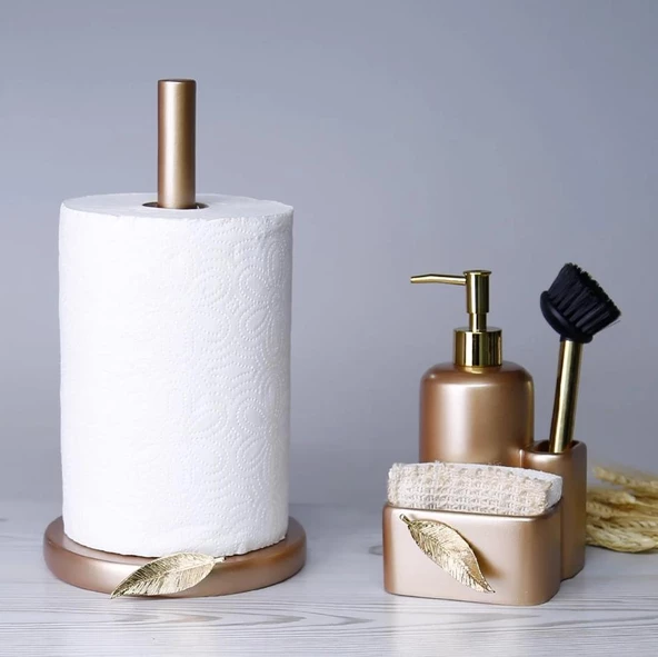 Selim Dekor Leaf Sıvılı Süngerlik Vizon-Altın - Resim 3