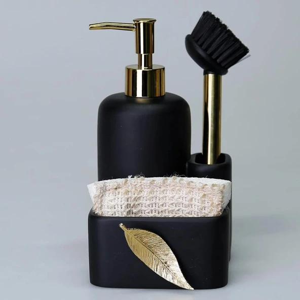 Selim Dekor Leaf Sıvılı Süngerlik Sıyah-Altın - Resim 2