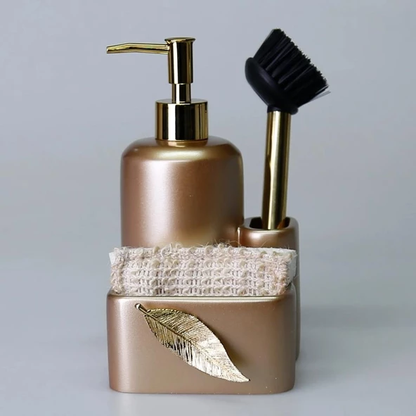 Selim Dekor Leaf Sıvılı Süngerlik Vizon-Altın - Resim 2