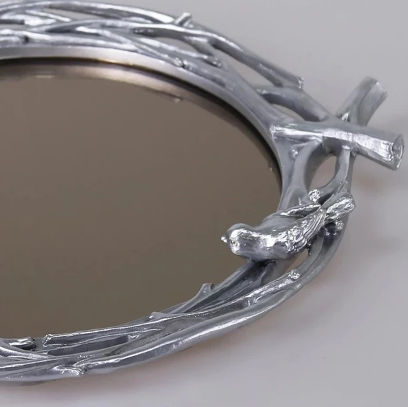 Selim Dekor Mavera  Aynalı Tepsi Gümüş - Resim 3