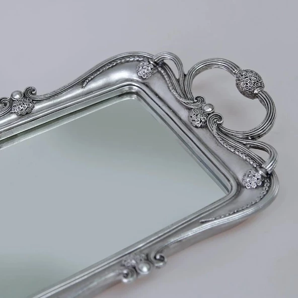 Selim Dekor Feryal Aynalı Tepsi Gümüş - Resim 2