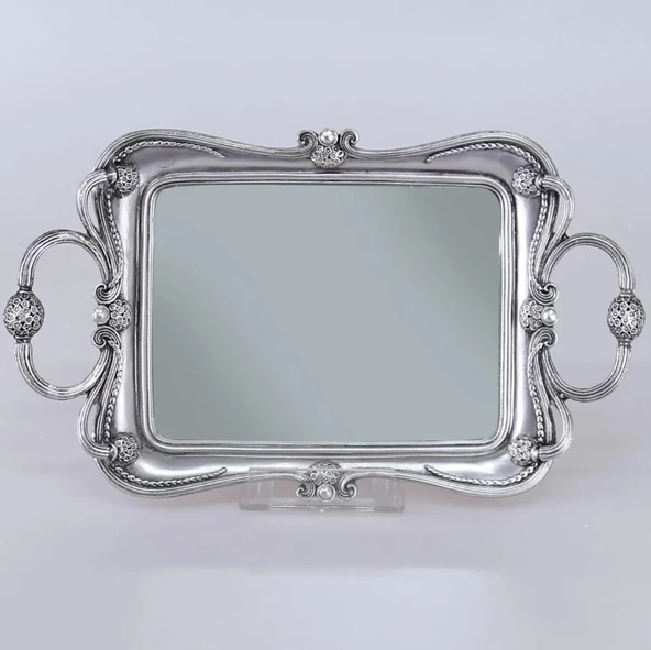 Selim Dekor Feryal Aynalı Tepsi Gümüş - Resim 3