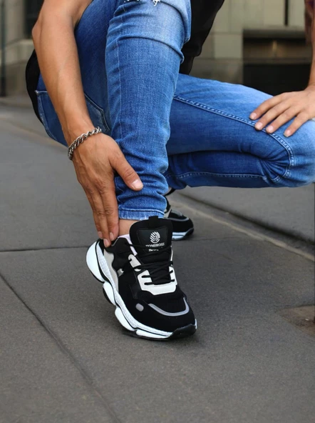 Runner Siyah Beyaz Ortopedik Günlük Garantili Yürüyüş Koşu Sneaker Spor Ayakkabı Runner-1987 - 3