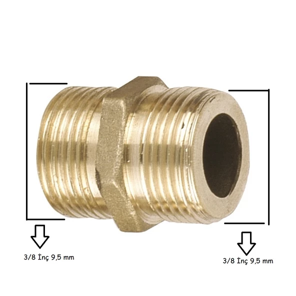 Hortum Eki, Sarı Düz 3/8 x 3/8 Nipel, Rekor 1 Adet