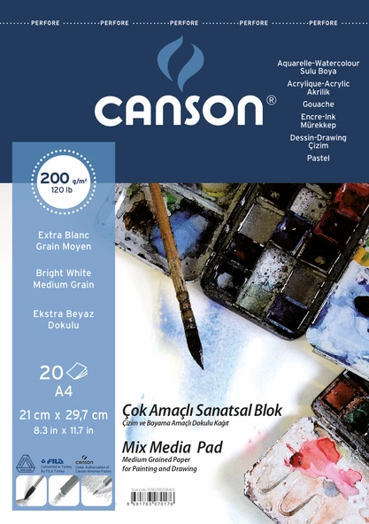 CANSON FINEFACE ÇOK AMAÇLI RESİM BLOKLARI 200GR A4 20YP ÜSTTEN SPİRALLİ