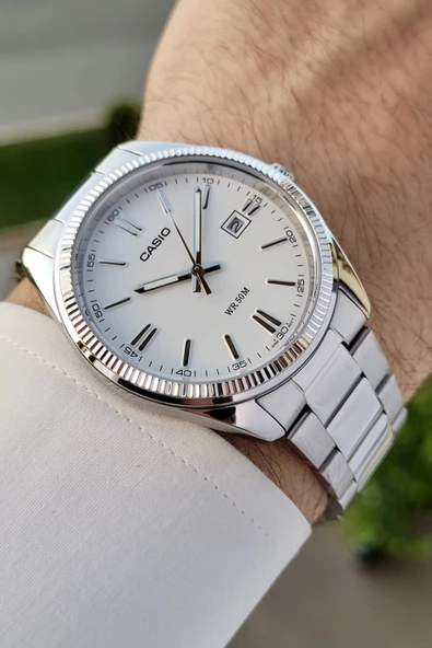 Casio CSISTE48 Kadranı Beyaz Kordonu Gümüş Renk Hediye Paketli Erkek Kol Saati - Resim 4