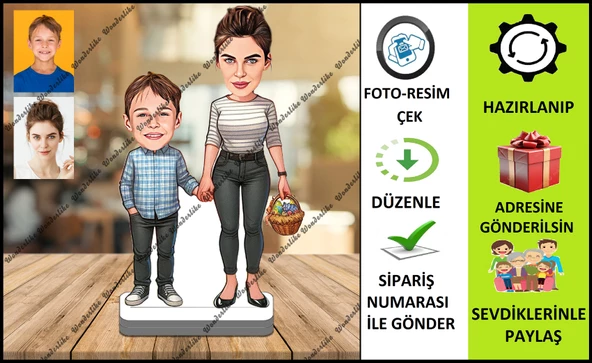 Anne-Çoçuk Karikatür Biblo,Sevgiliye Hediye,Doğum Günü Hediyesi