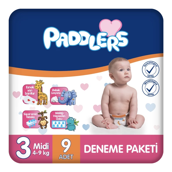 Paddlers Bebek Bezi 3 Numara Midi 9 Adet (4-9 Kg) Deneme Paketi