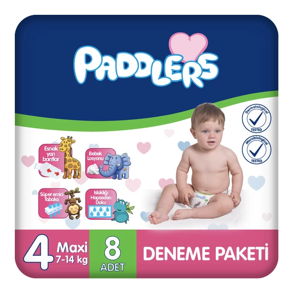 Paddlers Bebek Bezi 4 Numara Maxi 8 Adet (8-19 Kg) Deneme Paketi