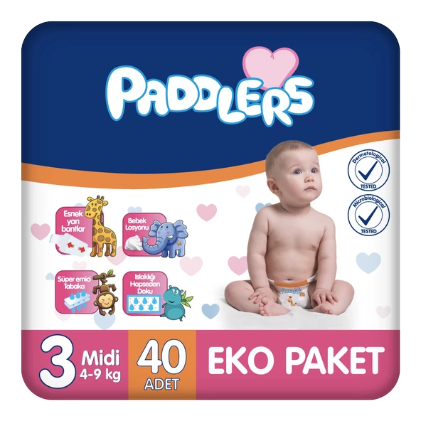 Paddlers Bebek Bezi 3 Numara Midi 40 Adet (4-9 Kg) Eko Paket