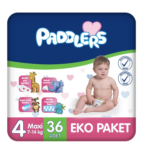 Paddlers Bebek Bezi 4 Numara Maxi 36 Adet (8-19 Kg) Eko Paket