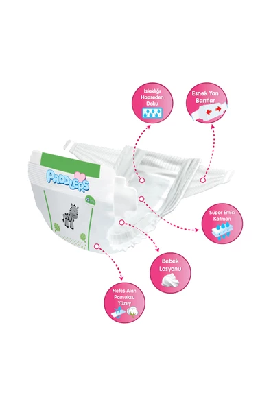 Paddlers Bebek Bezi 4 Numara Maxi 60 Adet (8-19 Kg) Jumbo Paket - Resim 2