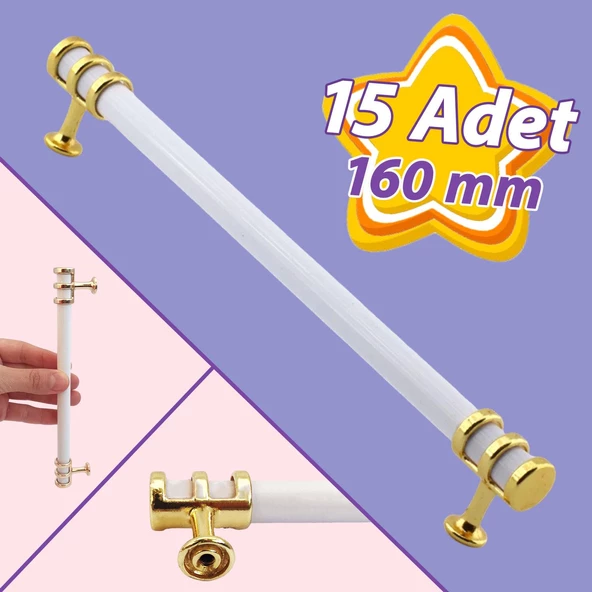 15 Adet Sarmaşık Kulp Beyaz Altın Gold 160 mm Kulp Mobilya Mutfak Dolabı Çekmece Dolap Kapak Kulpu Kulbu Metal Kulpları