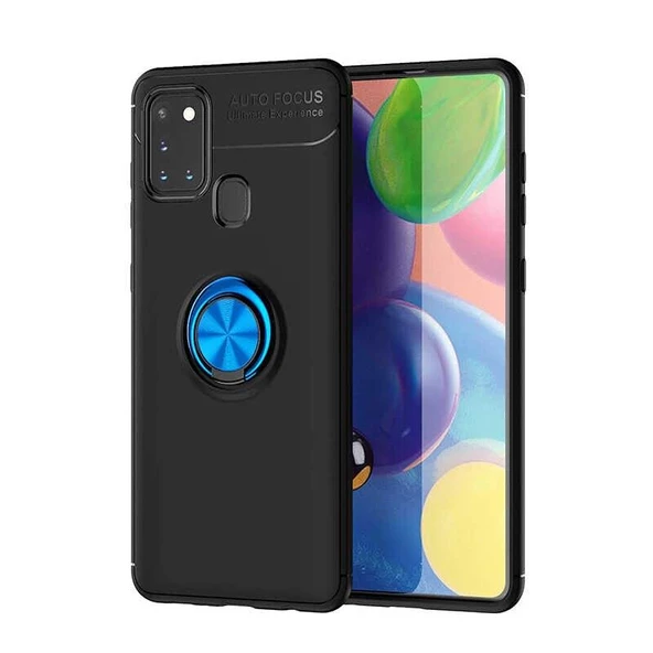 Galaxy A21S Yüzüklü Standlı Manyetikli Kamera Çıkıntılı Kılıf