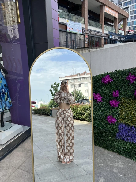 Büzgü detaylı desenli bluz - kahverengi - 3