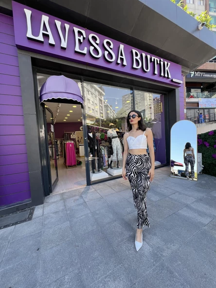 ZEBRA DESEN YÜKSEK BEL RAHAT PANTOLON - ZEBRA DESEN - 4