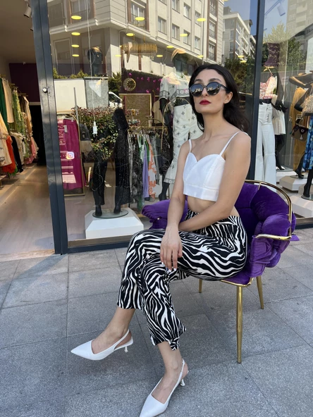 ZEBRA DESEN YÜKSEK BEL RAHAT PANTOLON - ZEBRA DESEN - 5