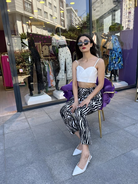 ZEBRA DESEN YÜKSEK BEL RAHAT PANTOLON - ZEBRA DESEN - 2