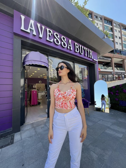 Gipe detaylı crop - turuncu çiçekli - 7