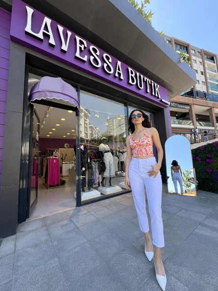 Gipe detaylı crop - turuncu çiçekli - 4