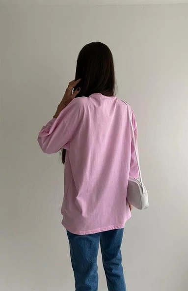 Oversize tişört - pembe renk - 4
