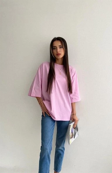 Oversize tişört - pembe renk - 5