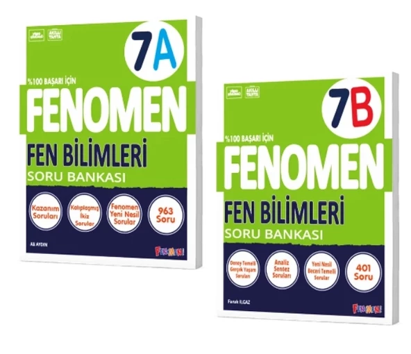 FENOMEN YAYINLARI 7 Fen Bilimleri A + B Soru Bankası (2 Kitap)