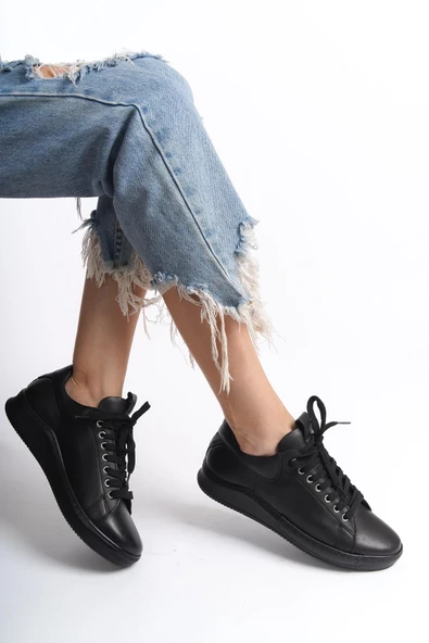 Harry Siyah Hakiki Deri Sneaker Kadın Günlük Spor Ayakkabı - 2